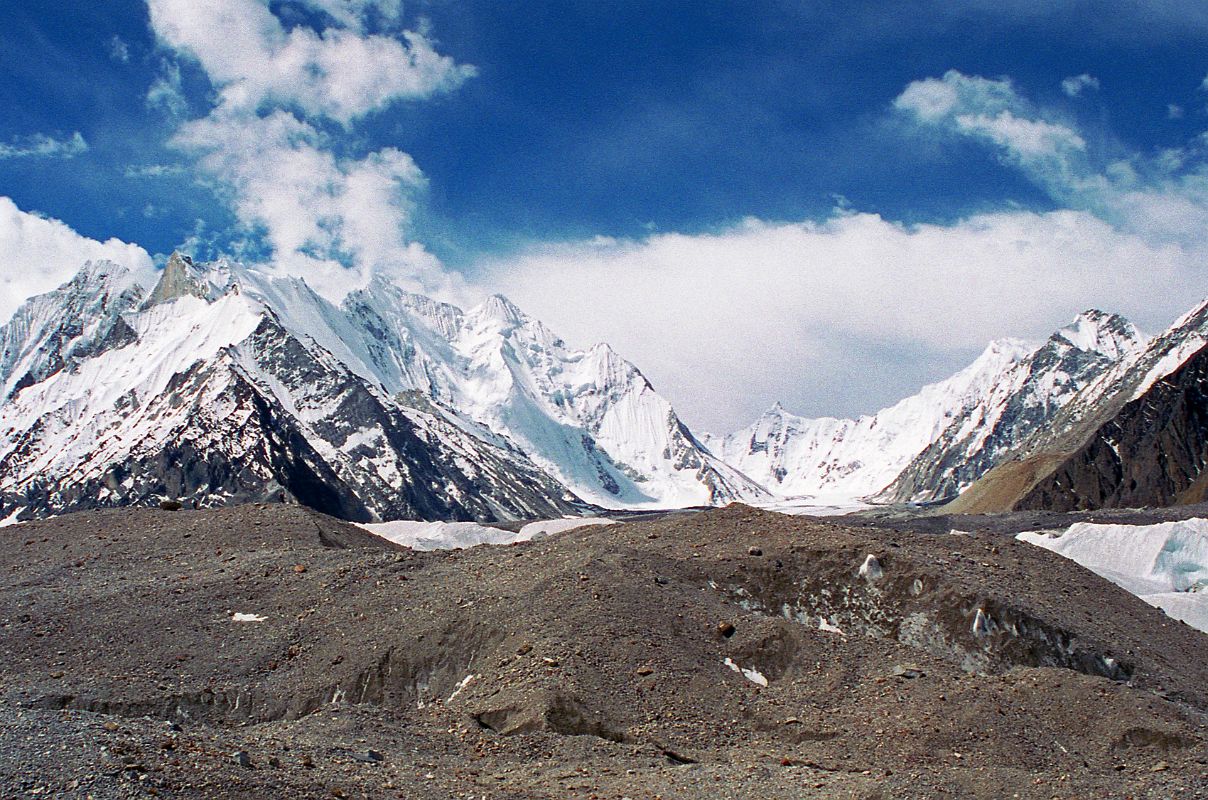 07 Vigne Peak And Vigne Glacier From Upper Baltoro Glacier On Way To Shagring Camp Vigne Glacier and Vigne Peak lie across the Upper Baltoro Glacier on the trek to Shagring Camp. Ali Camp on the way to the Gondogoro pass is on the Vigne Glacier.